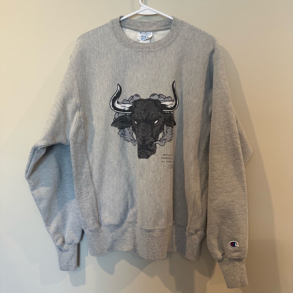 Champion Men's Crewneck Sweater with Bull Graphic - Gray